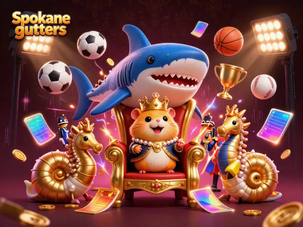 Engage with Spokane gutters imagery showcasing a royal hamster king amid vibrant casino elements.